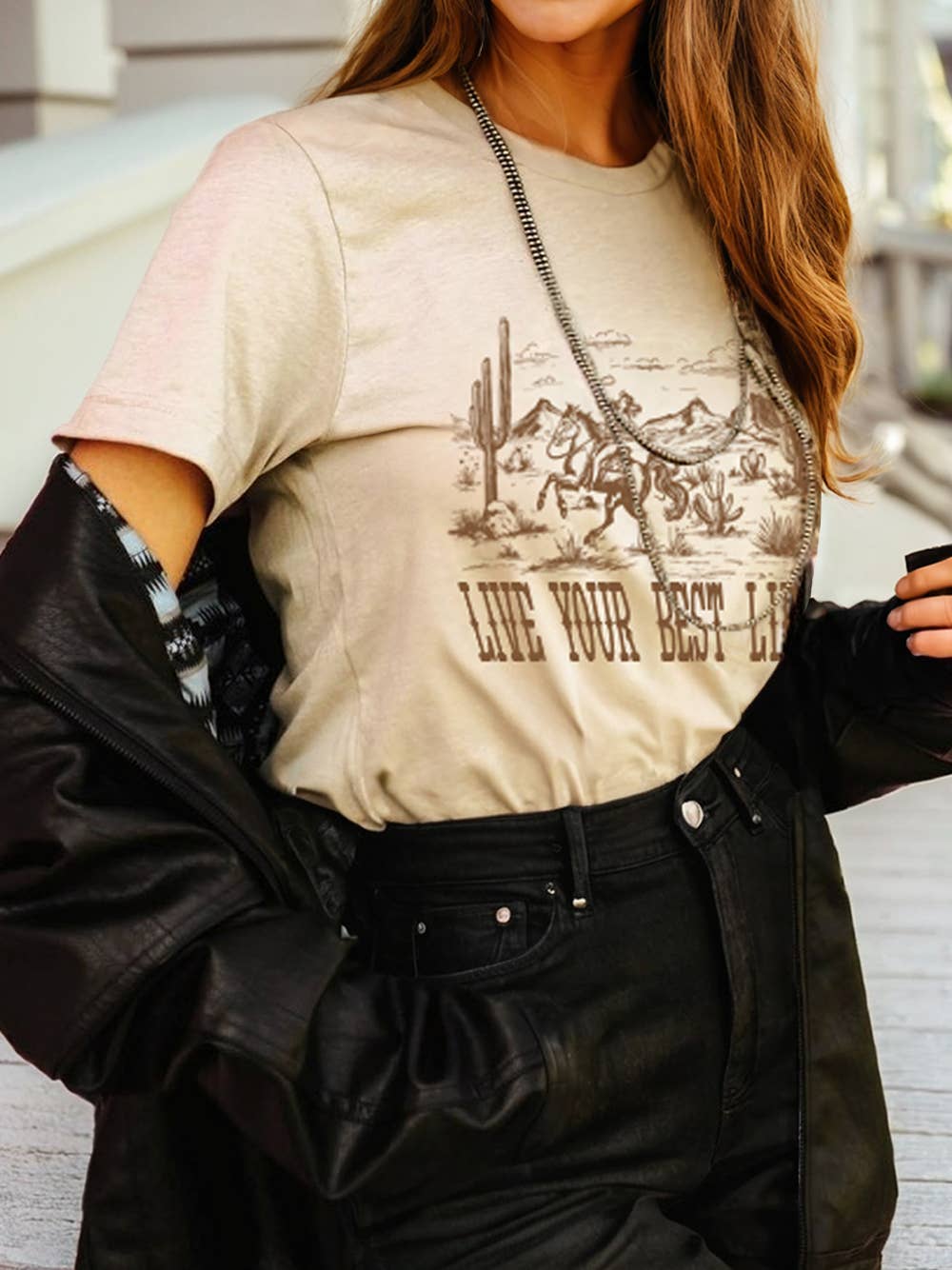 LIVE YOUR BEST LIFE Crew Neck Western Graphic Tee