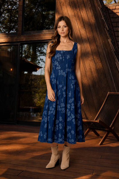 Abigail Floral Denim Midi Dress