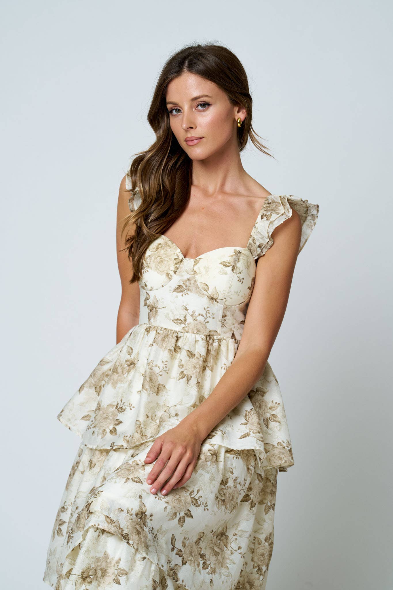 Tatum Floral Print Ruffle Midi Dress
