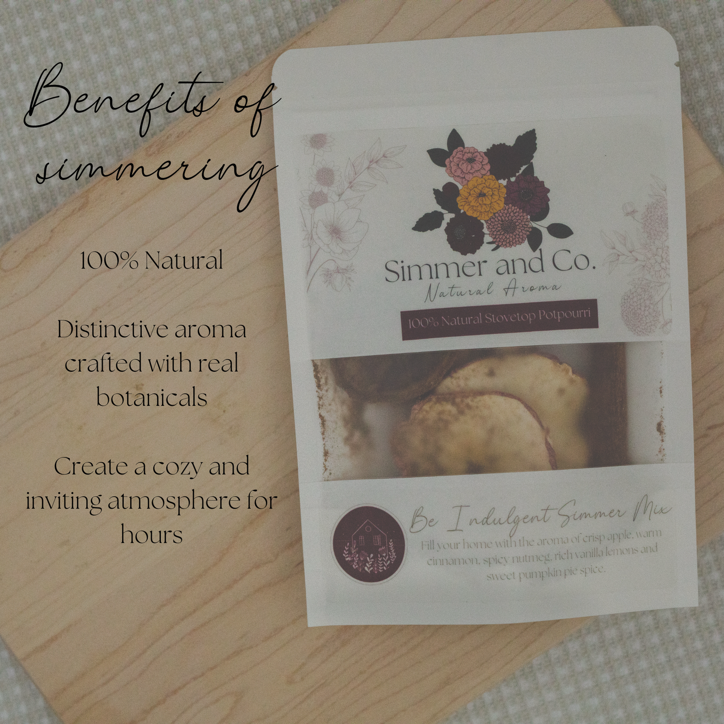 Be Indulgent Simmer Pot Mix, Cozy Apple Vanilla Spice Aroma