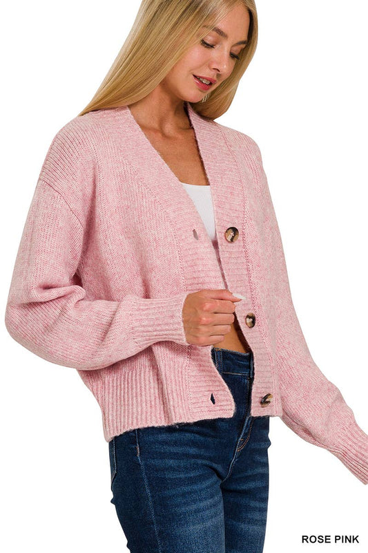Rose Pink Button Front Sweater Cardigan