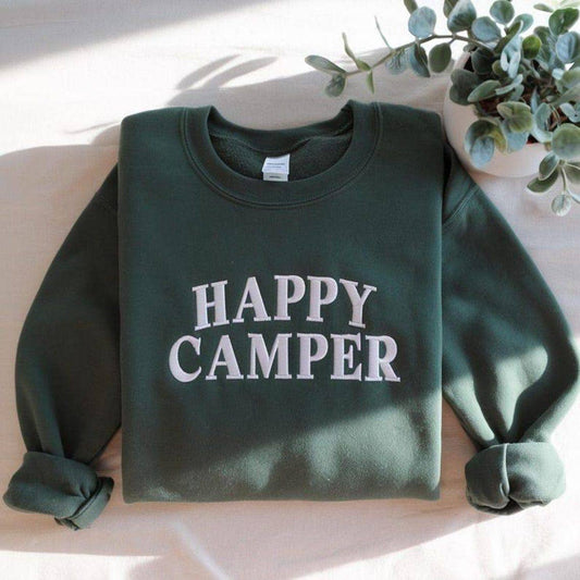 Embroidered Happy Camper Cozy Crewneck