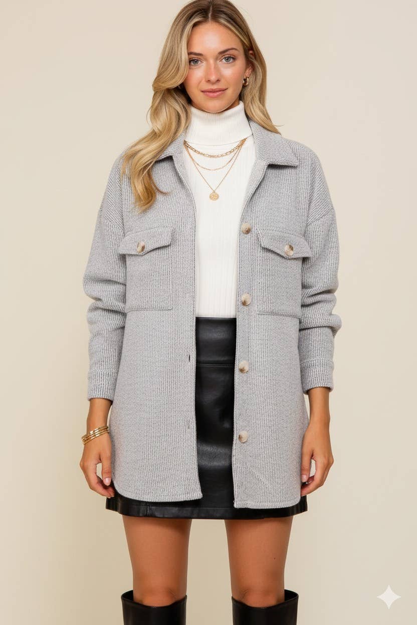 Heather Grey Brushed Waffle Knit Shacket