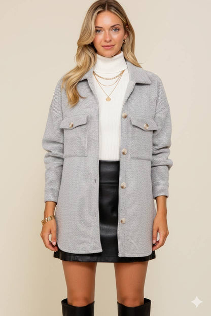 Heather Grey Brushed Waffle Knit Shacket