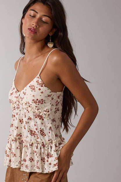 VINTAGE TEXTURED FLORAL CAMI TOP