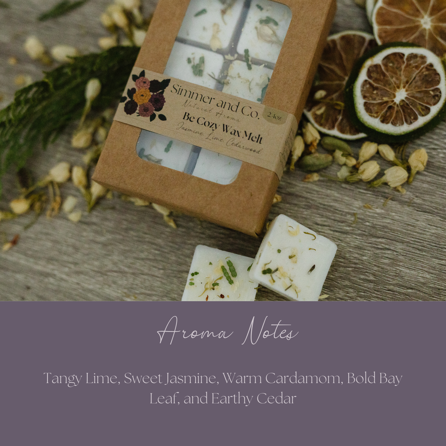 Be Cozy Simmer Wax Melt, Natural Jasmine Spice Botanical Wax Cubes