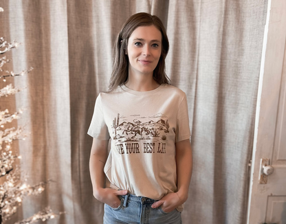 LIVE YOUR BEST LIFE Crew Neck Western Graphic Tee