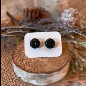 Black Sparkle Ball Earrings - Medium