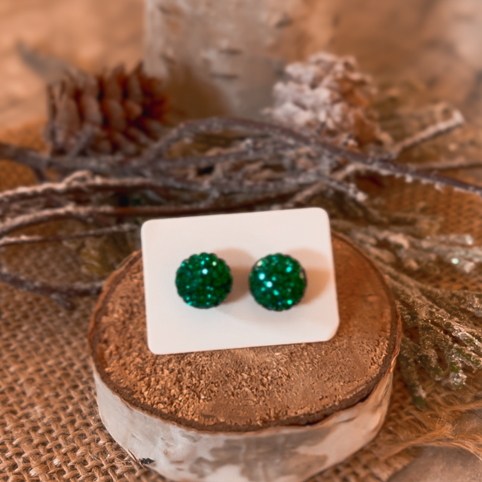 Emerald Green Sparkle Ball Earrings