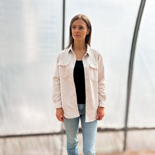Cream Corduroy Reversible Button Down Jacket