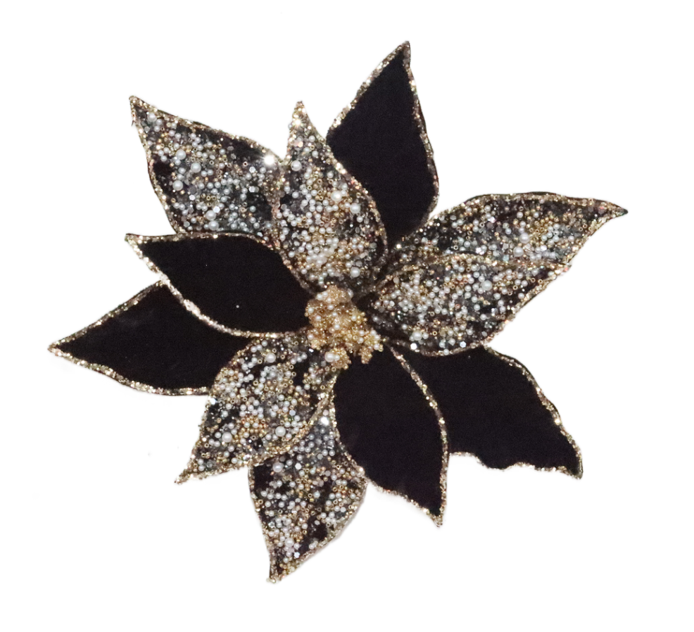 Black and Gold Poinsettia Clip with Beading Detail