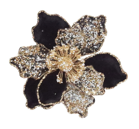 Black and Gold Magnolia Clip with Beading Detail