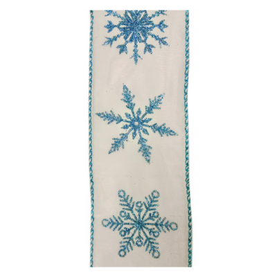 White and Blue Snowflake Ribbon