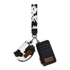 Wrangler Cow Print Dual Pouch Wristlet -Black