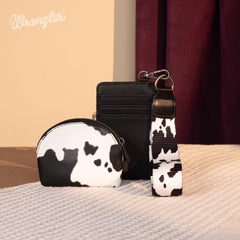 Wrangler Cow Print Dual Pouch Wristlet -Black