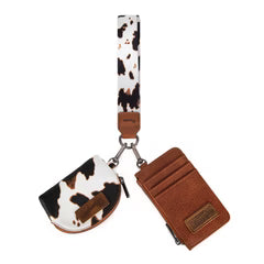 Wrangler Cow Print Dual Pouch Wristlet -Brown