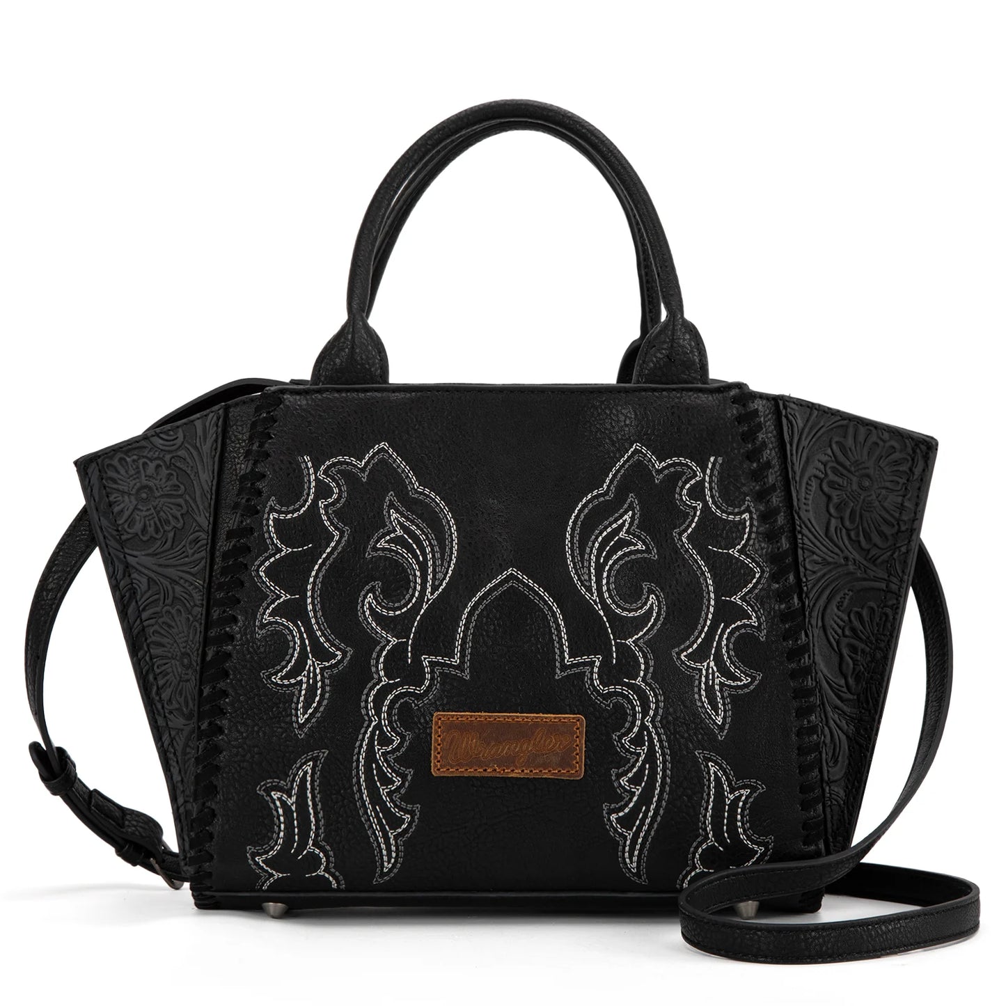 Wrangler Embroidered Trapezoid Tote/Crossbody in Black