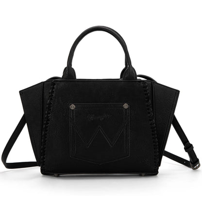 Wrangler Embroidered Trapezoid Tote/Crossbody in Black