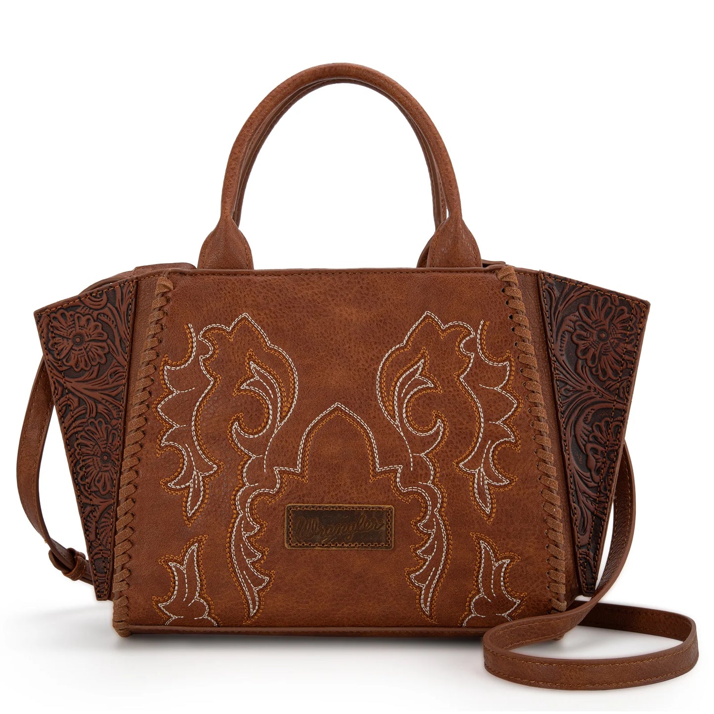 Wrangler Embroidered Trapezoid Tote/Crossbody in Brown
