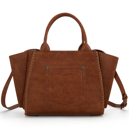 Wrangler Embroidered Trapezoid Tote/Crossbody in Brown
