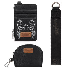 Wrangler Embroidered Dual Pouch Wristlet in Black