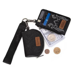 Wrangler Embroidered Dual Pouch Wristlet in Black
