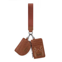 Wrangler Embroidered Dual Pouch Wristlet in Brown