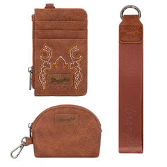 Wrangler Embroidered Dual Pouch Wristlet in Brown