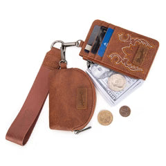 Wrangler Embroidered Dual Pouch Wristlet in Brown