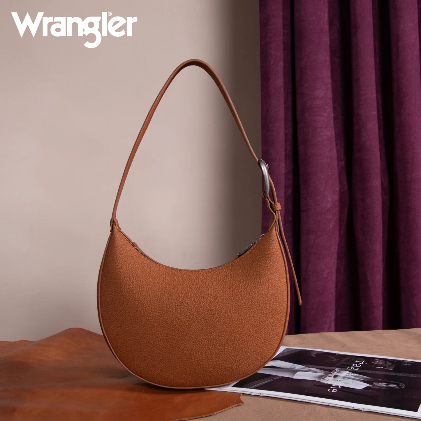 Wrangler Whipstitch Crescent Crossbody in Brown