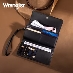 Wrangler Western Floral Tooled Tri-fold RFID Wallet/Wristlet - Black