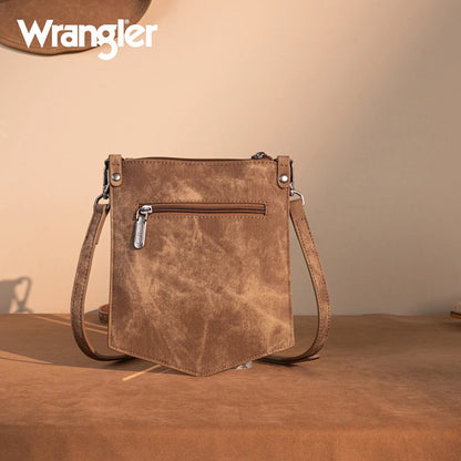 Wrangler "W" Stitch Water Repellent Denim Pocket Crossbody in Brown