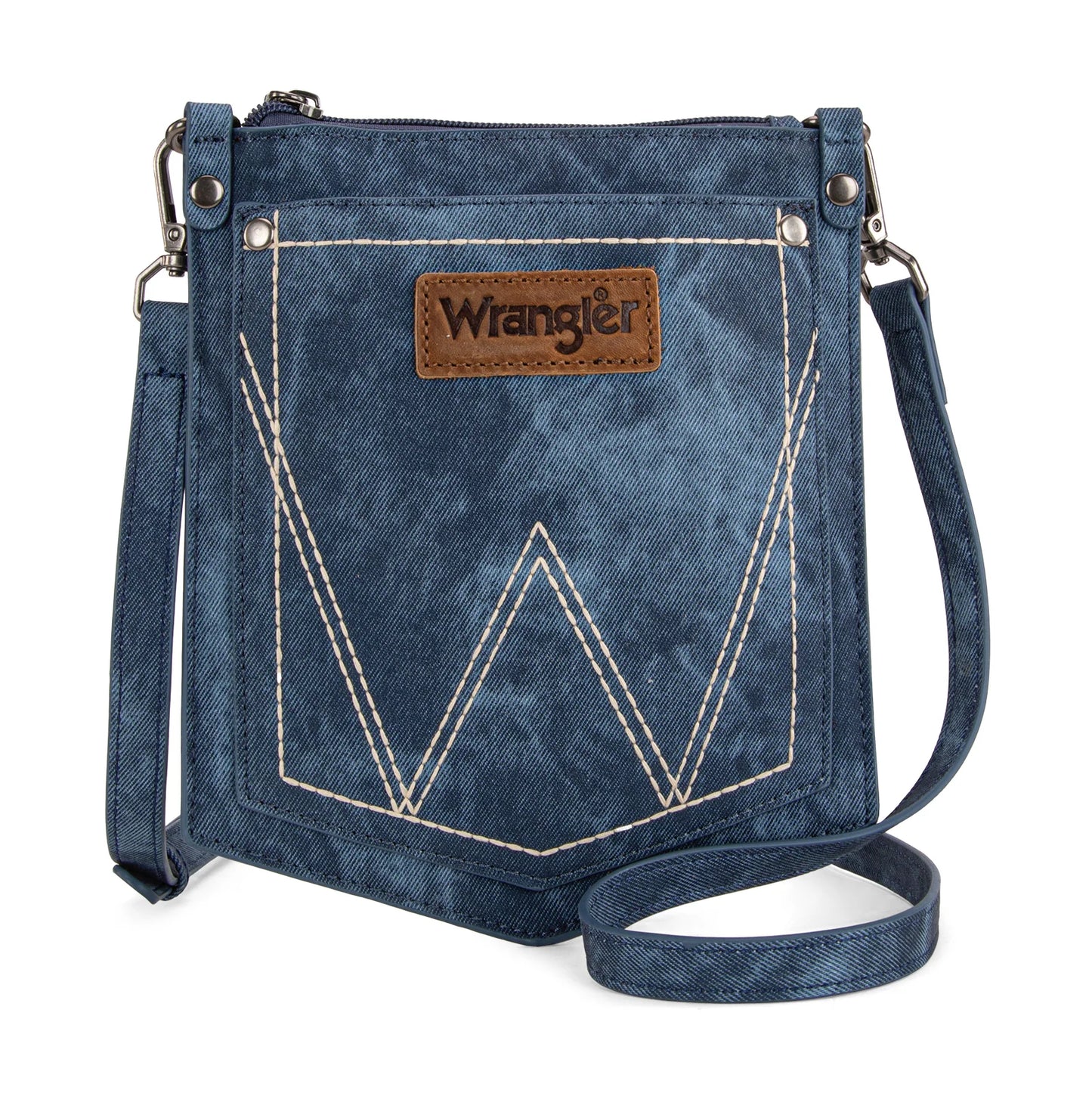 Wrangler "W" Stitch Water Repellent Denim Pocket Crossbody in Jean