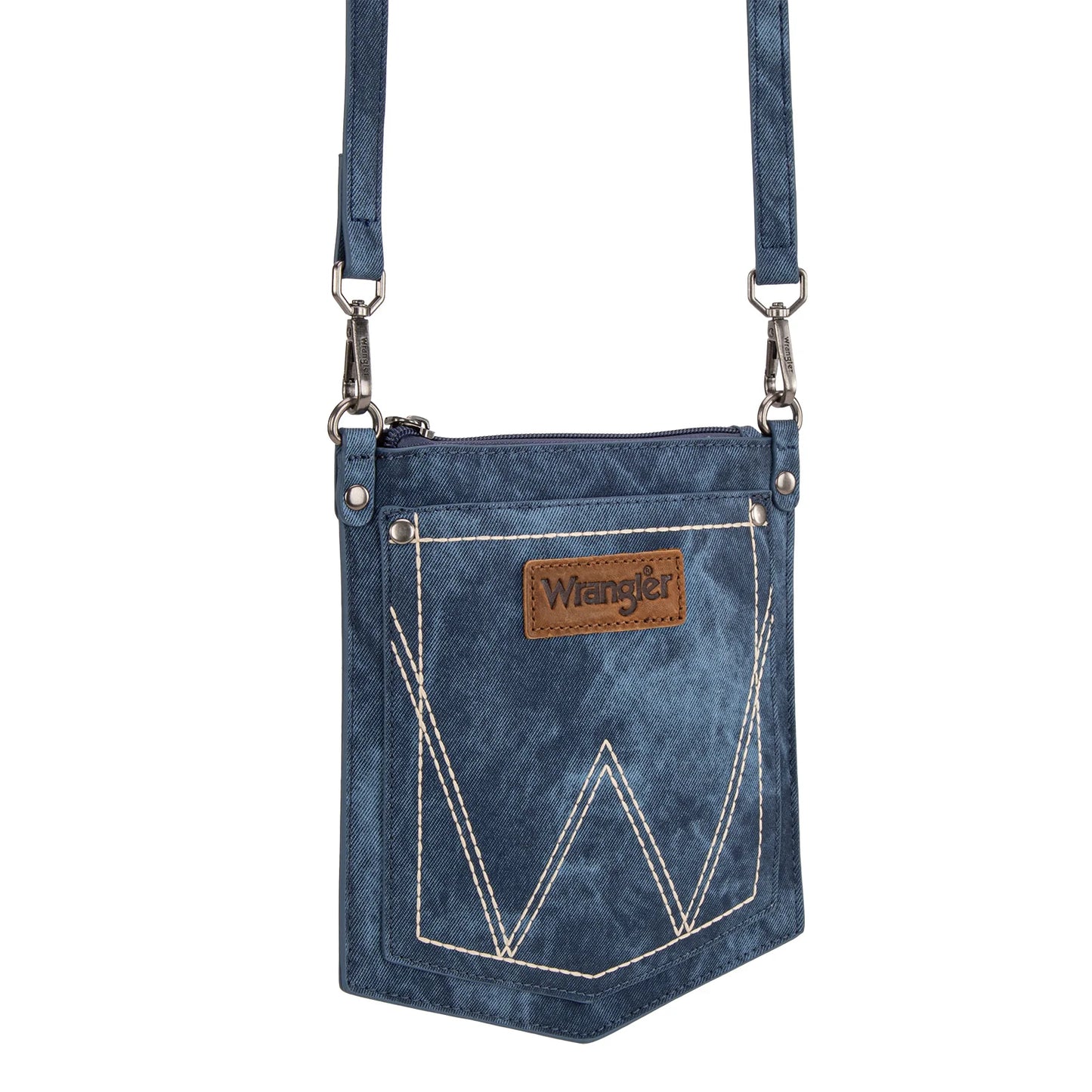 Wrangler "W" Stitch Water Repellent Denim Pocket Crossbody in Jean
