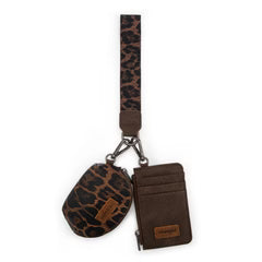 Wrangler Leopard Print Dual Pouch Wristlet -Coffee