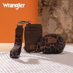 Wrangler Leopard Print Dual Pouch Wristlet -Coffee