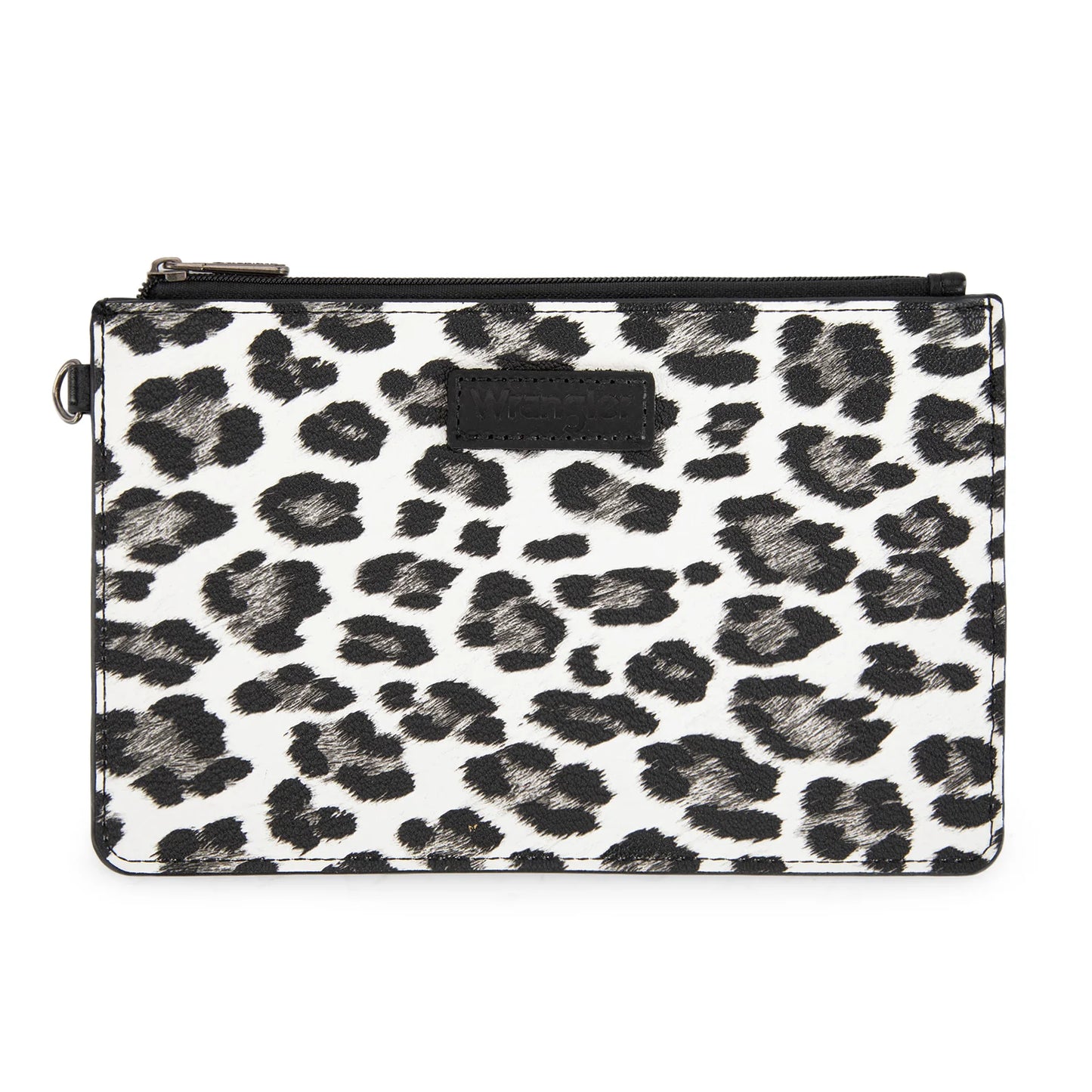 Wrangler Leopard Print Dual Pouch Wristlet with Zipper Round Case in Black