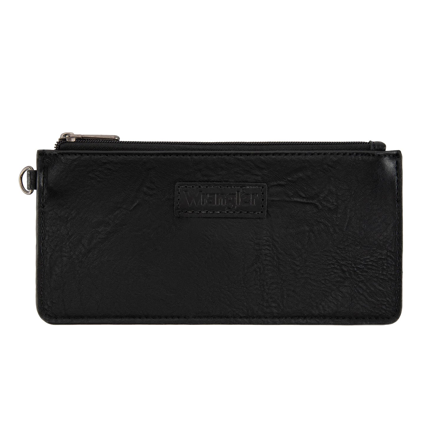 Wrangler Leopard Print Dual Pouch Wristlet with Zipper Round Case in Black