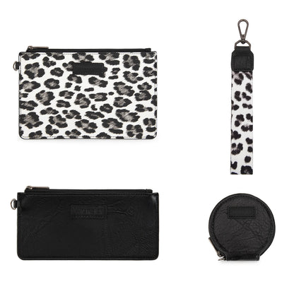 Wrangler Leopard Print Dual Pouch Wristlet with Zipper Round Case in Black
