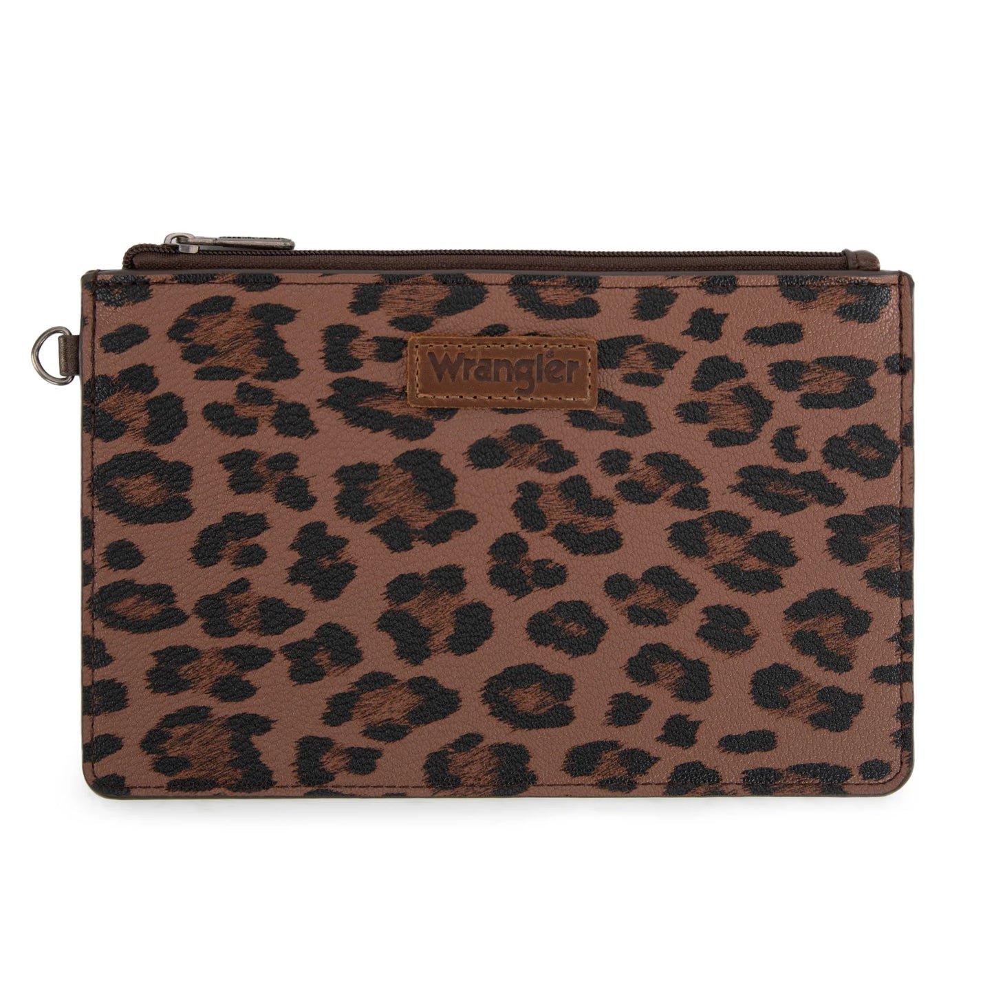 Wrangler Leopard Print Dual Pouch Wristlet with Zipper Round Case in Coffee