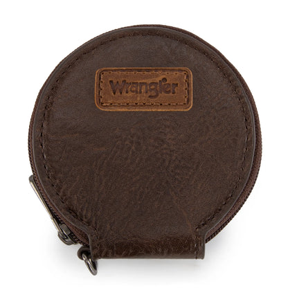 Wrangler Leopard Print Dual Pouch Wristlet with Zipper Round Case in Coffee