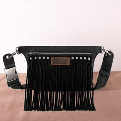 Wrangler Fringe Fanny Pack Belt Bag Sling Bag - Black