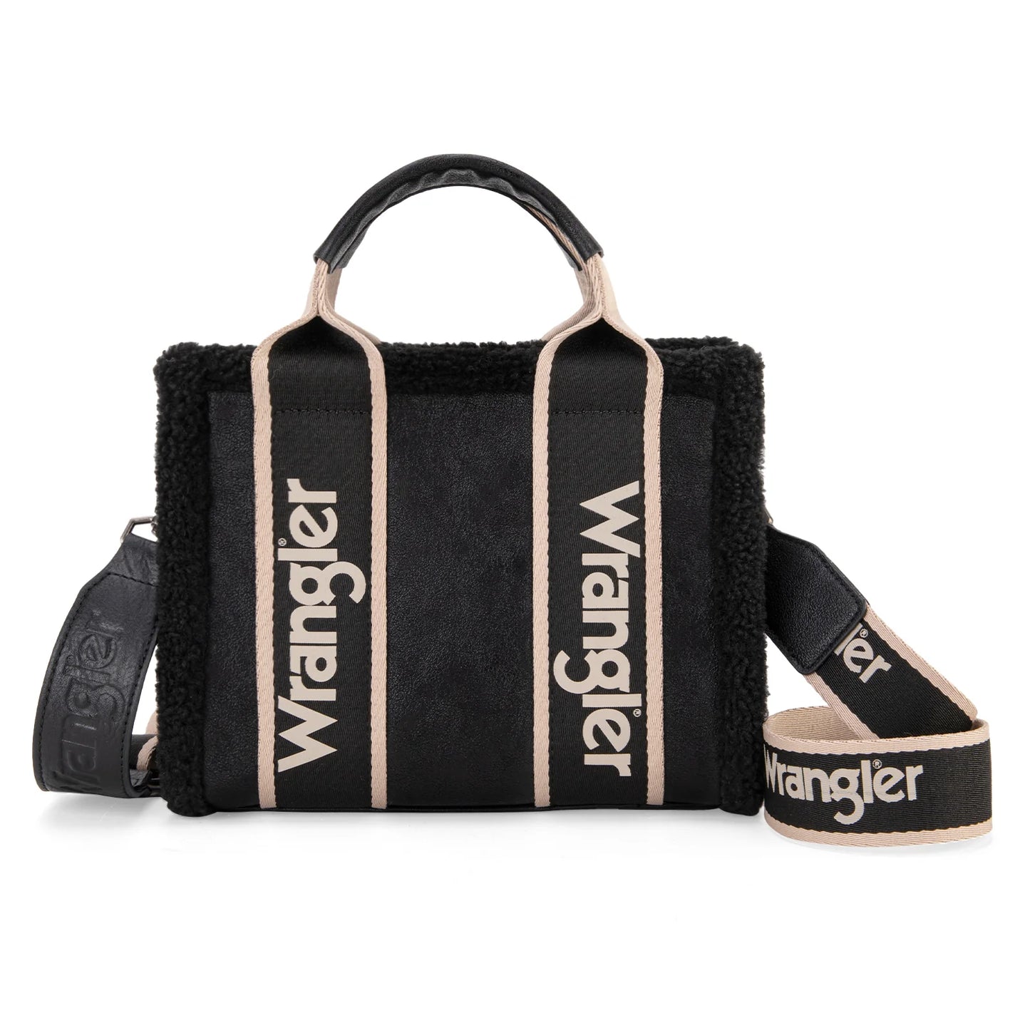 Wrangler Sherpa Small Canvas Tote/Crossbody in Black
