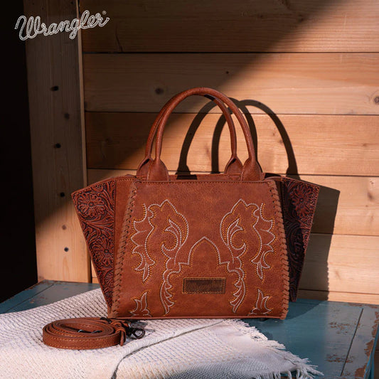 Wrangler Embroidered Trapezoid Tote/Crossbody in Brown
