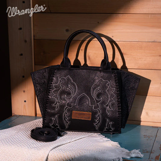 Wrangler Embroidered Trapezoid Tote/Crossbody in Black