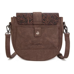 Wrangler Western Tooled Saddle Bag Crossbody in Coffee