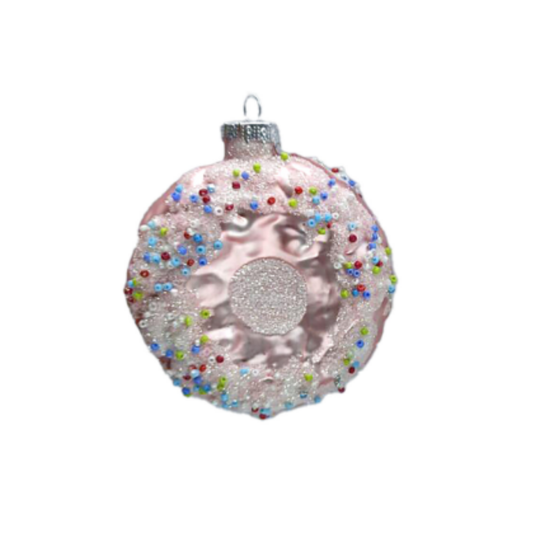 Pink Glass Donut Ornament