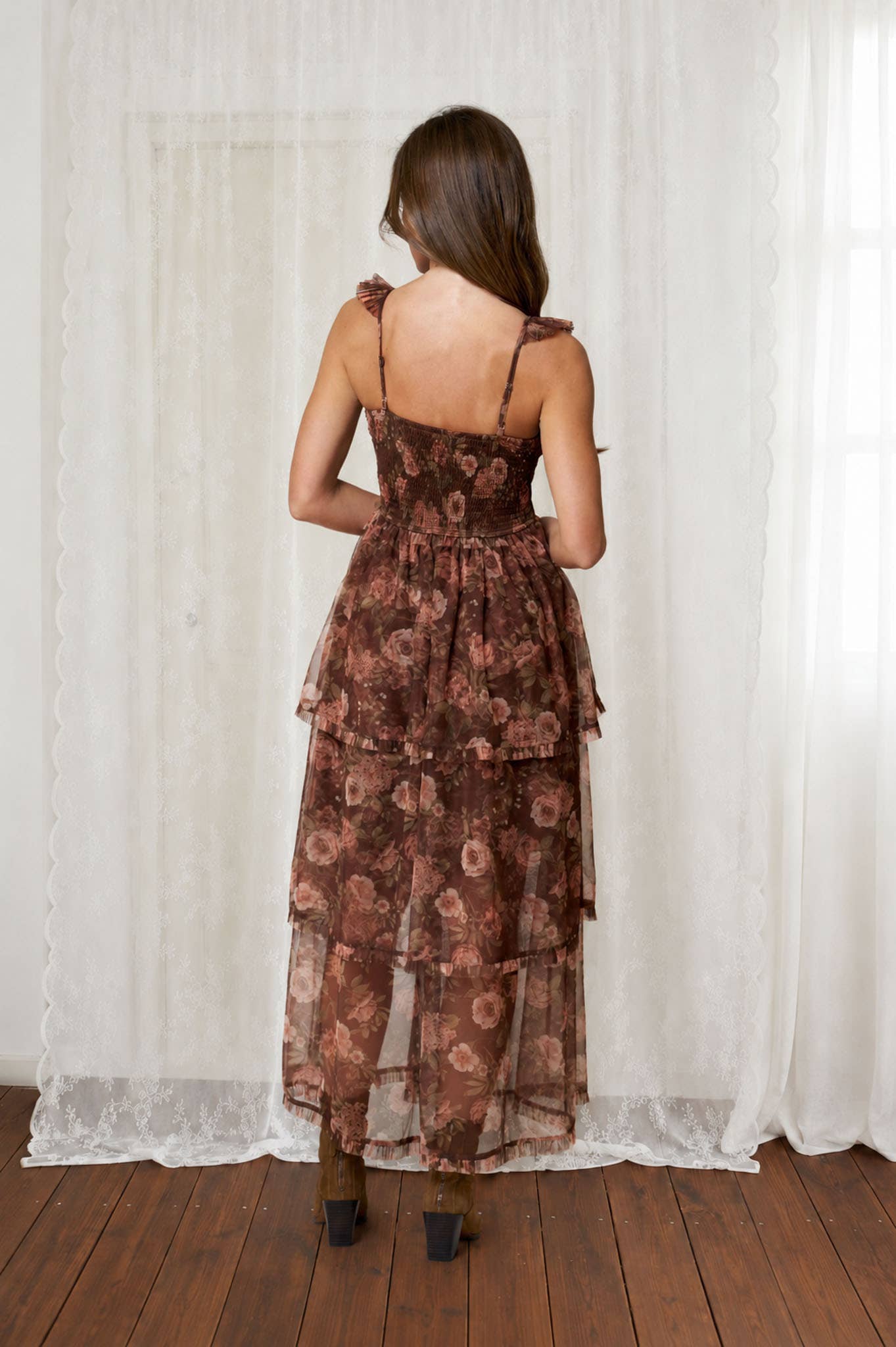 Rylie Floral Chiffon Ruffle Tiered Midi Dress
