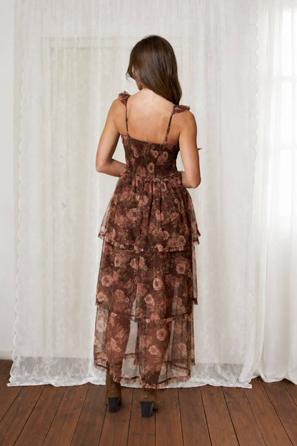 Rylie Floral Chiffon Ruffle Tiered Midi Dress
