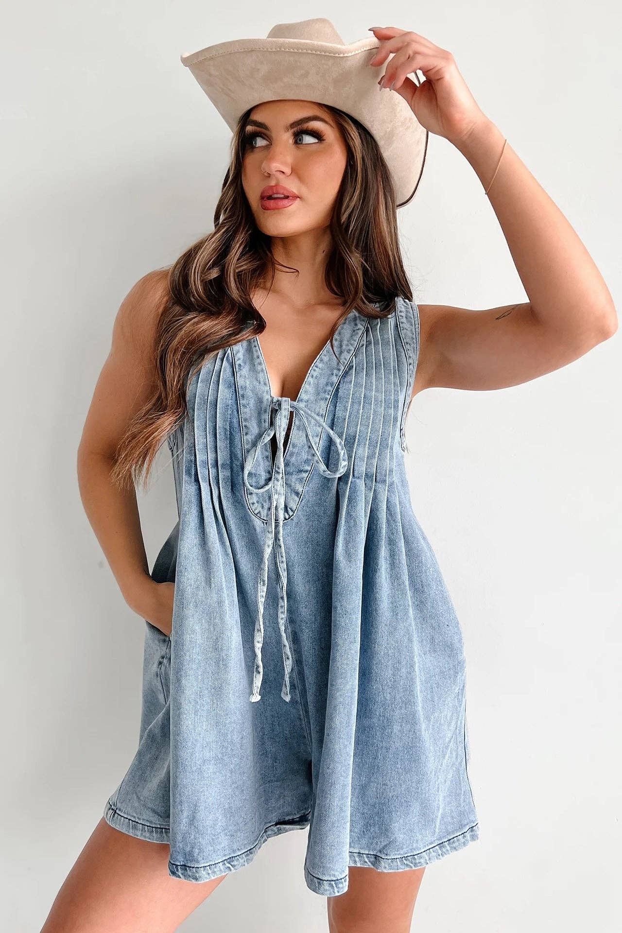 V-Neck Sleeveless Denim Romper